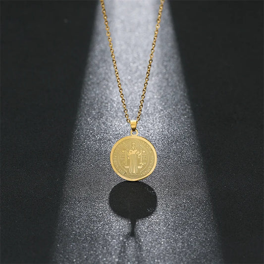 San Benito Medal Pendant Necklace – Stainless Steel Cross Jewelry for Men & Women