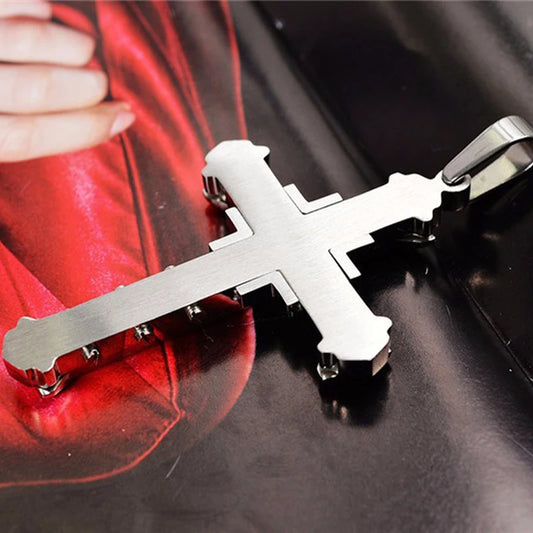 SUMENG 2025 Crystal Cross Jesus Pendant – Gold/Black/Blue Stainless Steel Necklace