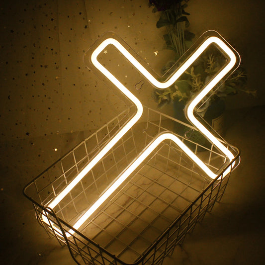 Wanxing LED Neon Cross Sign – USB Wall Art Lamp for Home & Events
