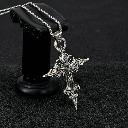 Retro Gothic Nail Cross & Skull Pendant Necklace