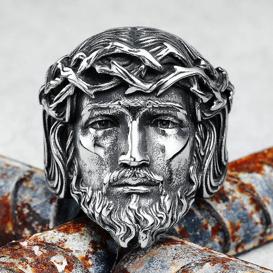 316L Stainless Steel Jesus Face Ring – Christian Men's Punk Rock Jewelry
