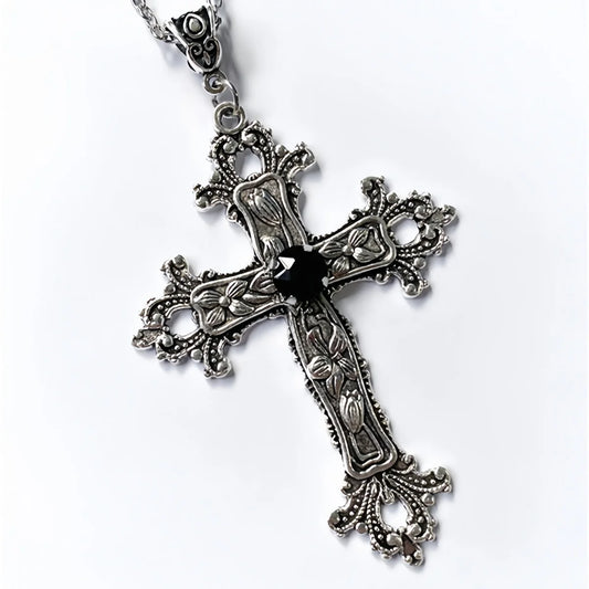 Y2K Punk Crystal Big Cross Pendant Necklace