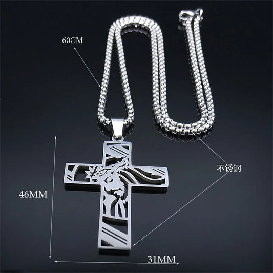 Hip Hop Punk Crown of Thorns Jesus Cross Necklace
