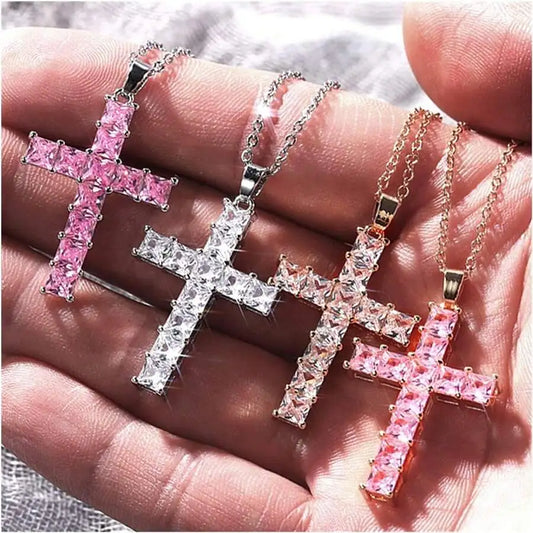 New Fashion Multi-Color Crystal Jesus Cross Pendant Necklace