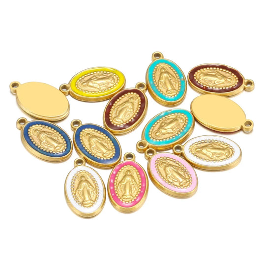 5pcs Stainless Steel Oval Jesus Charms Set