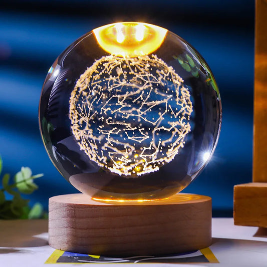 USB LED Galaxy Crystal Ball Lamp – 3D Planet & Moon Night Light for Kids & Home Decor