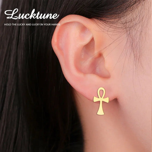 Lucktune Egyptian Ankh Cross Stud Earrings – Symbol of Life Amulet Jewelry for Women