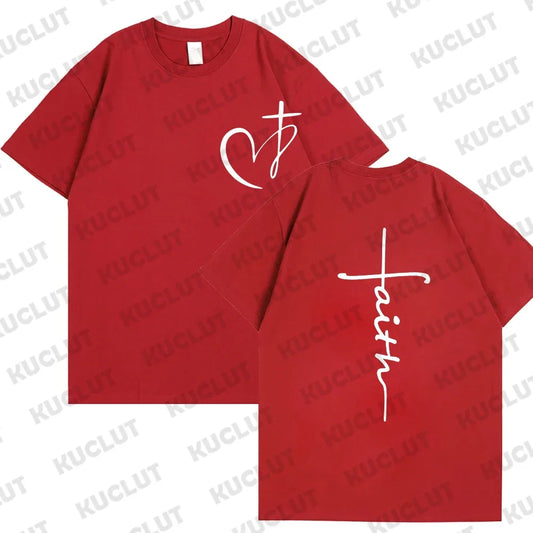 Heart Cross Print Christian T-Shirt – Men’s Oversized Faith Tee for Summer