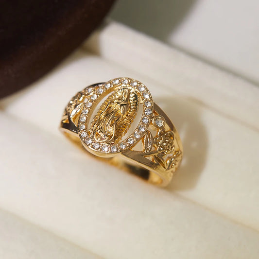 1pc Exquisite Religious Virgin Mary Inlaid Cubic Zirconia Ring