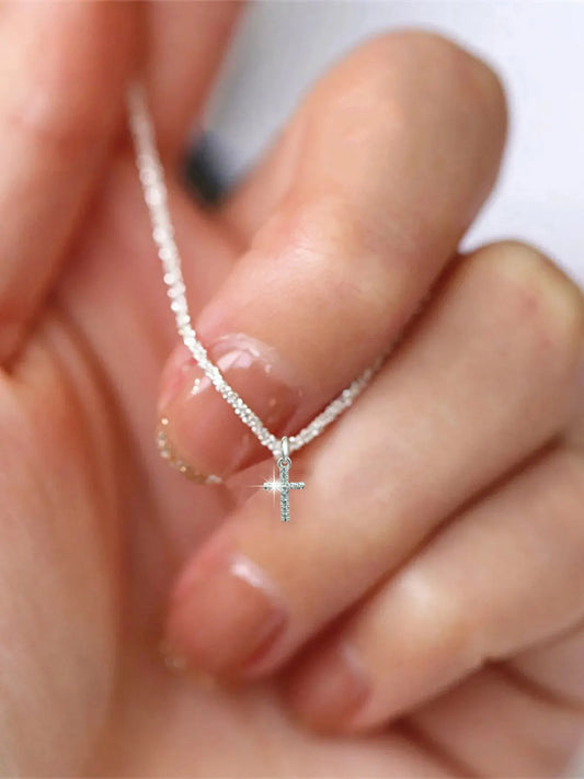 1 PC Simple Ins Cauliflower Chain Sparkling Cross Necklace