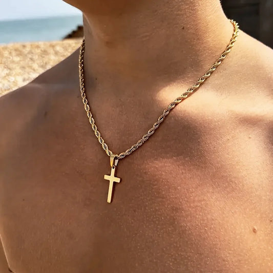 Stainless Steel Cross Pendant Necklace for Men & Boys