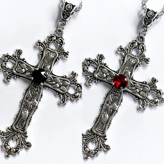 Y2K Punk Crystal Big Cross Pendant Necklace