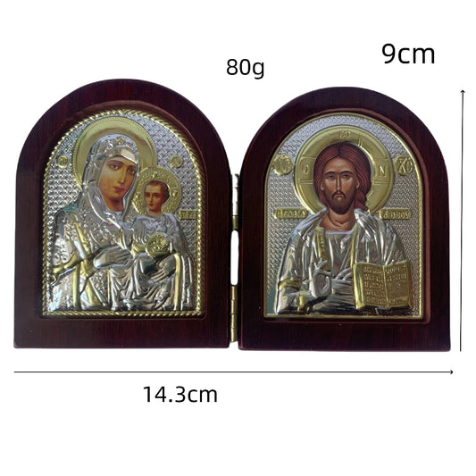 Jesus & Virgin Mary Wood Icon – Double-Sided Religious Statue for Home & Church Decor