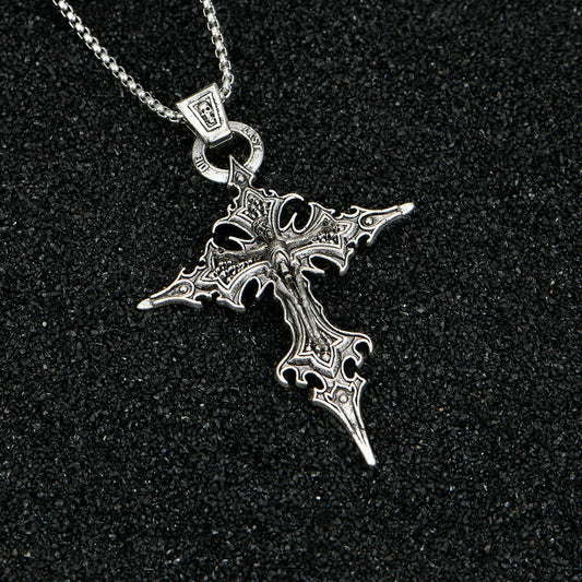 Retro Gothic Nail Cross & Skull Pendant Necklace