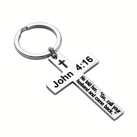 Christian Bible Verse Cross Pendant Keychain – Stainless Steel Religious Gift