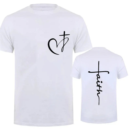 Heart Cross Print Christian T-Shirt – Men’s Oversized Faith Tee for Summer