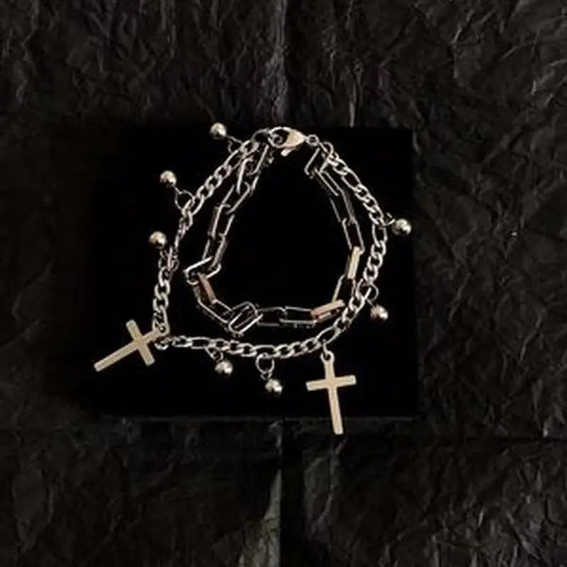 Gothic Hip Hop Metal Cross Pendant Charm Bracelet - Image 4