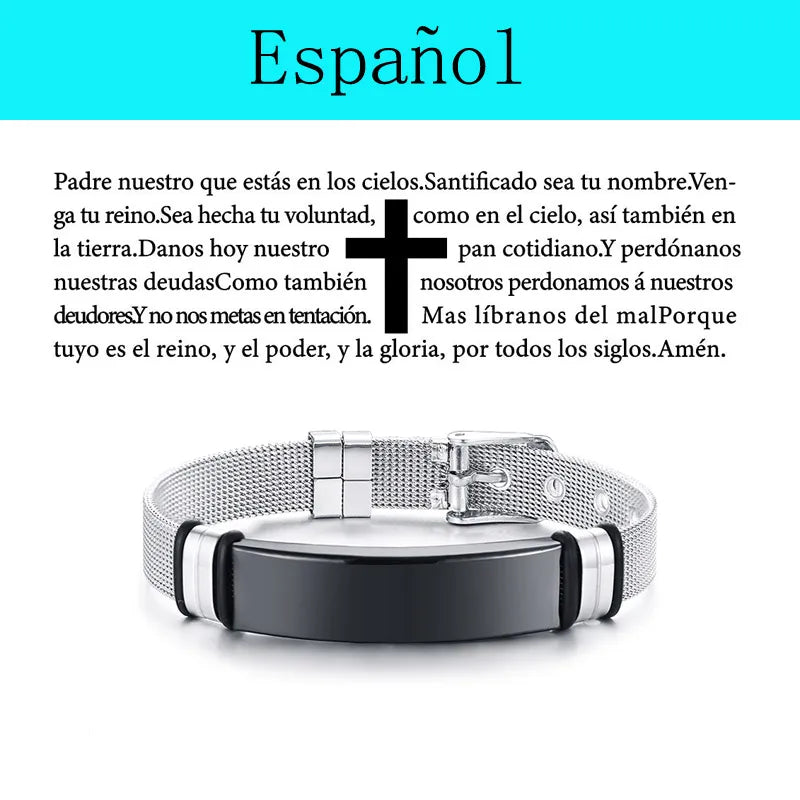 Multilingual Bible Prayer Stainless Steel Bracelet – Christian Jewelry for Men - Image 6