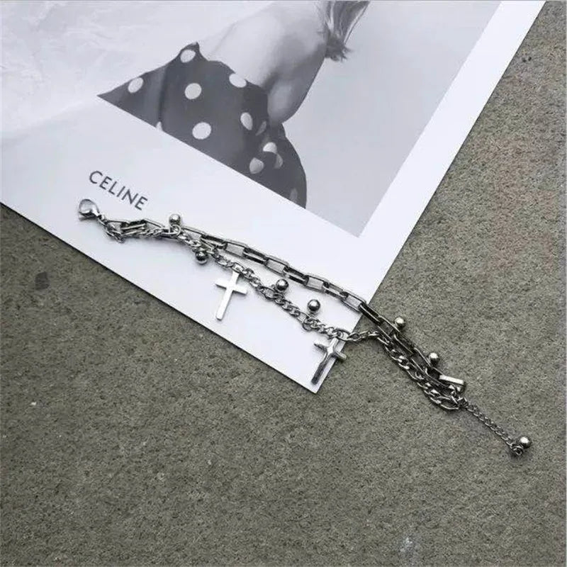 Gothic Hip Hop Metal Cross Pendant Charm Bracelet - Image 5