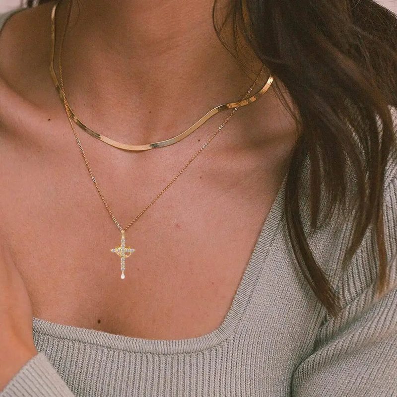 14K Gold Plated Cross & Crown Rotatable Necklace – Cubic Zirconia Pendant Jewelry for Women - Image 5
