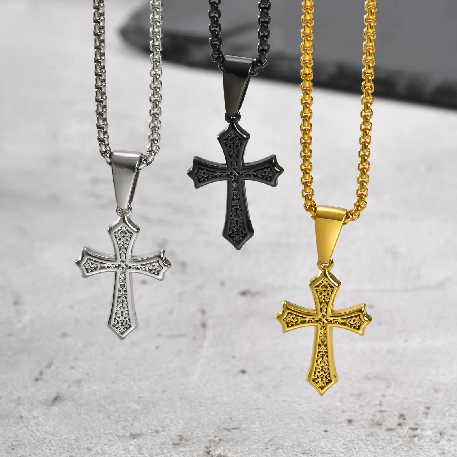 Cross Pendant Necklace for Men & Boys – Stainless Steel Christian Jewelry (50/55/60cm)