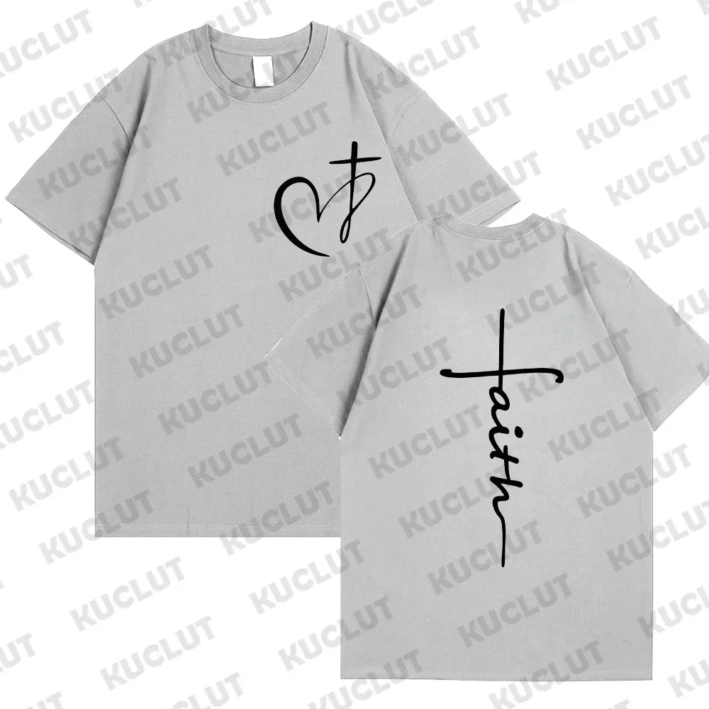 Heart Cross Print Christian T-Shirt – Men’s Oversized Faith Tee for Summer - Image 20