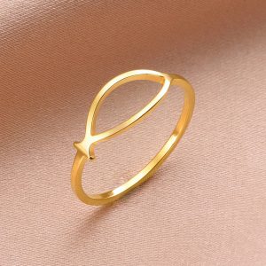 COOLTIME Ichthus Jesus Fish Ring – Stainless Steel Christian Amulet for Women