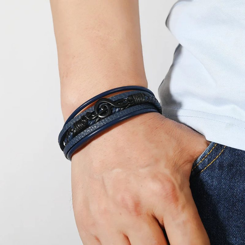 Men’s Musical Symbol Leather Bracelet – Vintage Multi-Layer Wristwear - Image 2