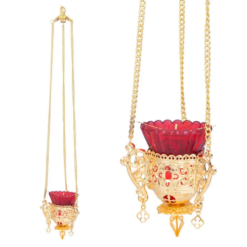 HTISOK Orthodox Hanging Oil Lamp – Red Glass Vigil Lamp for Religious Ceremonies & Daily Use - Image 8