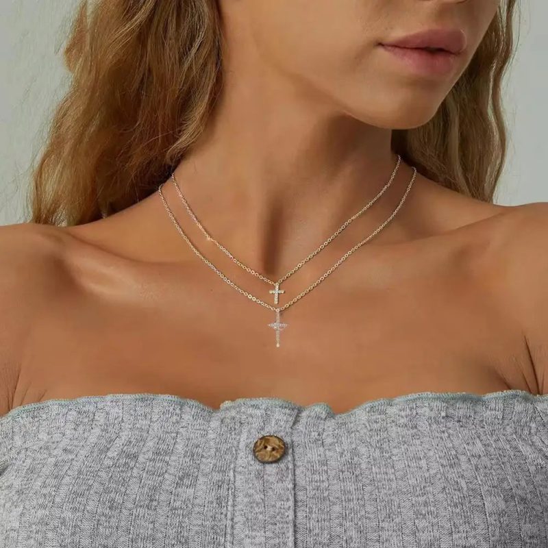 14K Gold Plated Cross & Crown Rotatable Necklace – Cubic Zirconia Pendant Jewelry for Women - Image 4