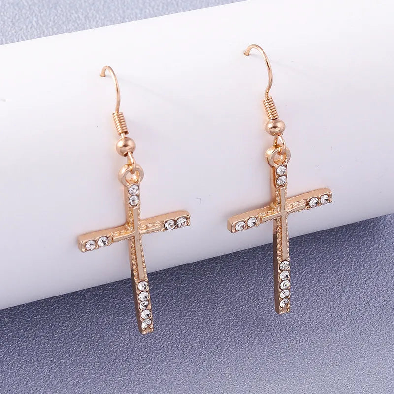 Fashion Zircon Crystal Cross Earrings – Gothic Punk Crucifix Dangle Jewelry for Men & Women - Image 5