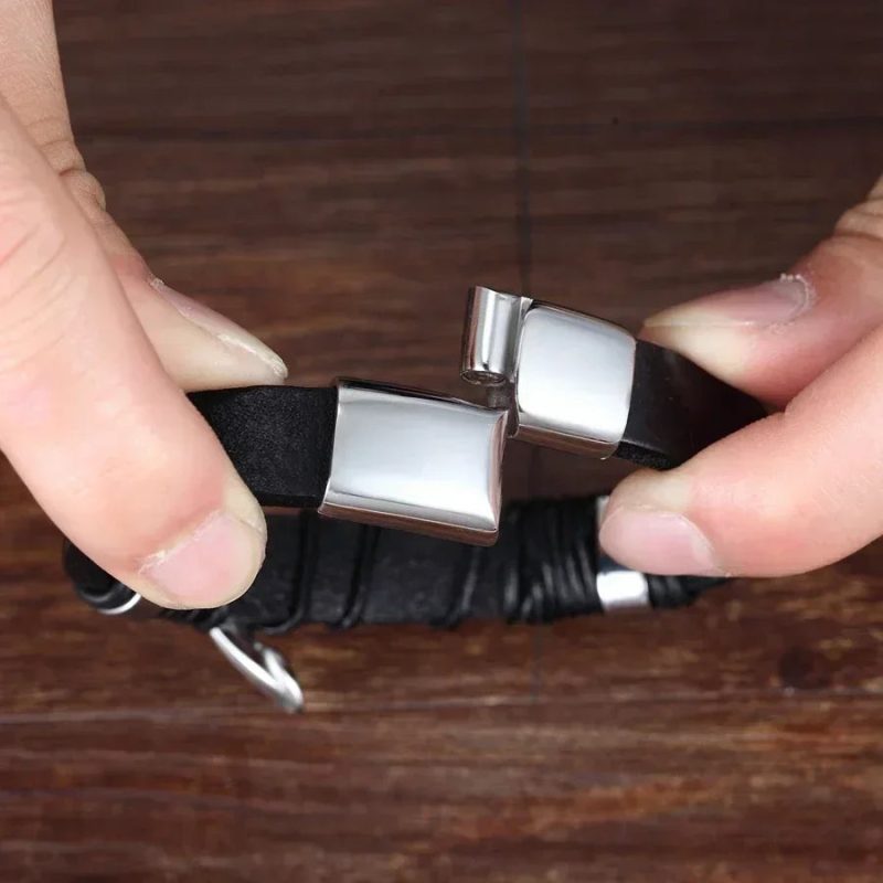 2024 Luxury Multicolor Cross Leather Bracelet – Classic Stainless Steel Design for Men - Image 5