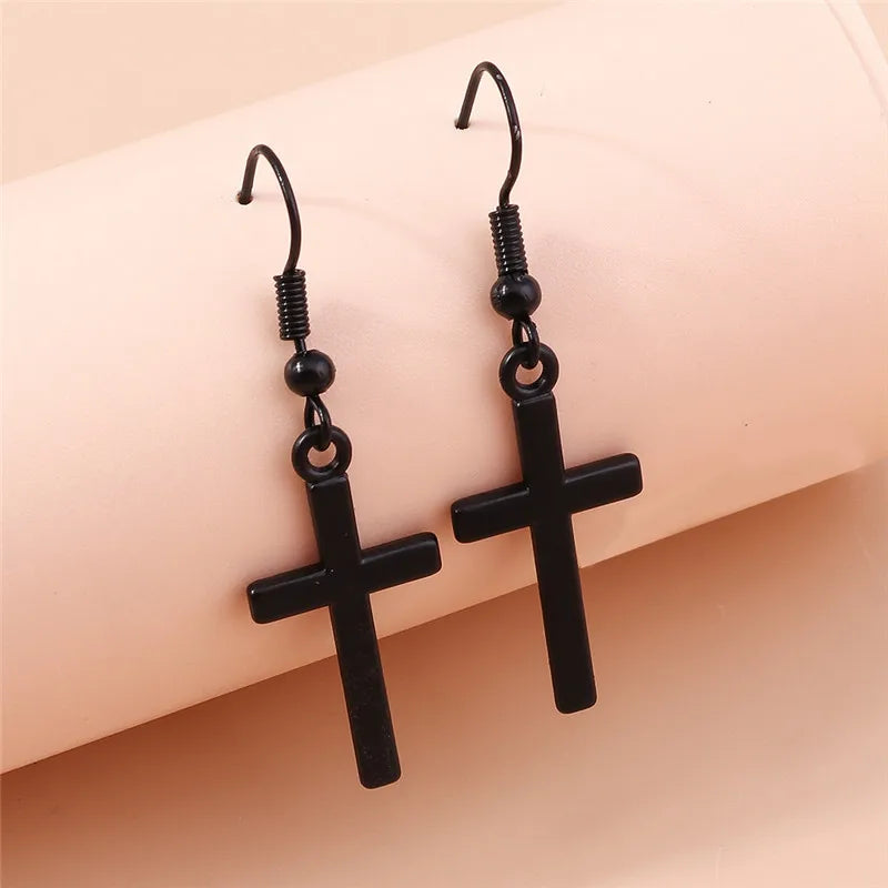 Fashion Zircon Crystal Cross Earrings – Gothic Punk Crucifix Dangle Jewelry for Men & Women - Image 27