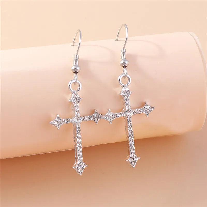 Fashion Zircon Crystal Cross Earrings – Gothic Punk Crucifix Dangle Jewelry for Men & Women - Image 14