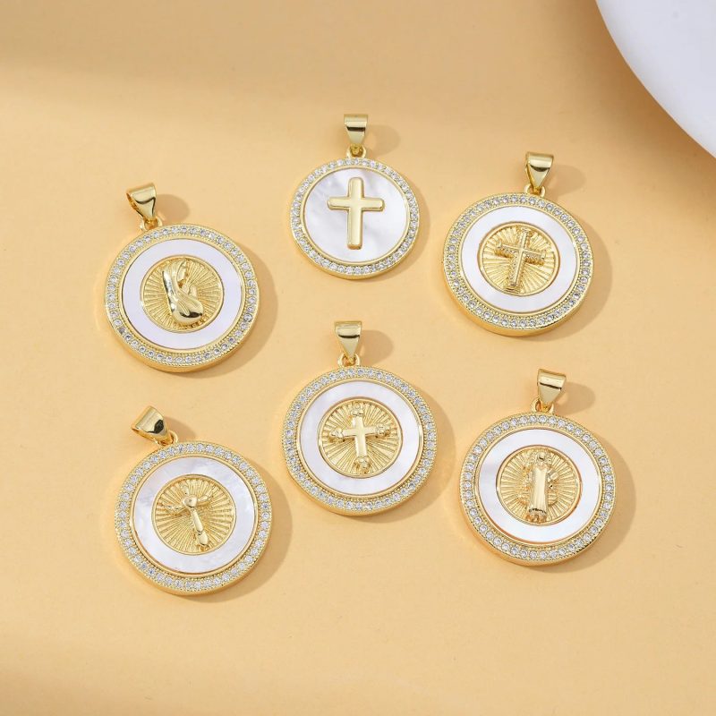 Catholic Jesus Cross Necklace – Gold Plated Copper with Saint Benedict, Virgin Mary & Zircon Details - Image 2