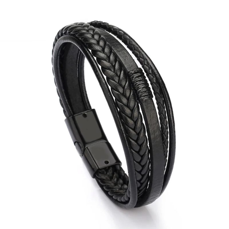 Men’s Musical Symbol Leather Bracelet – Vintage Multi-Layer Wristwear - Image 13