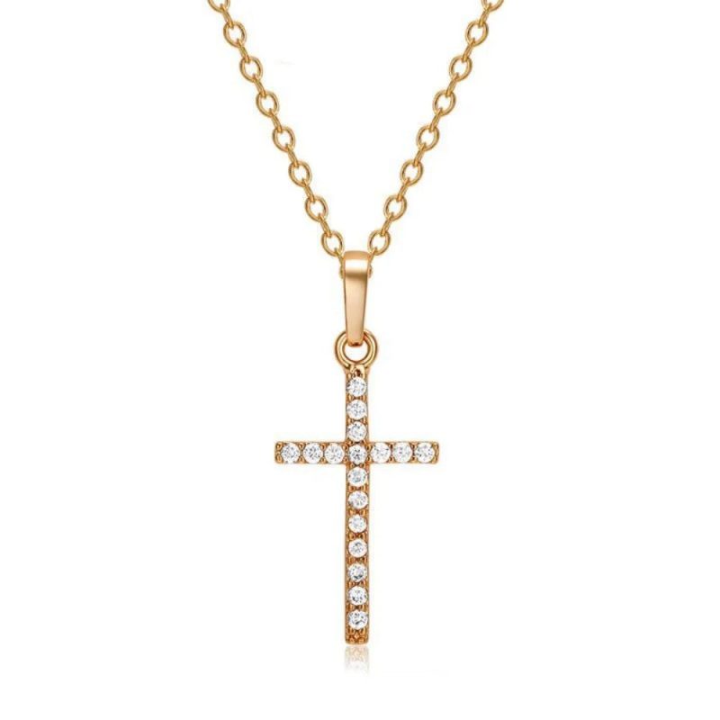 Cross Pendant Rhinestone Inlay Adjustable Necklace - Image 4