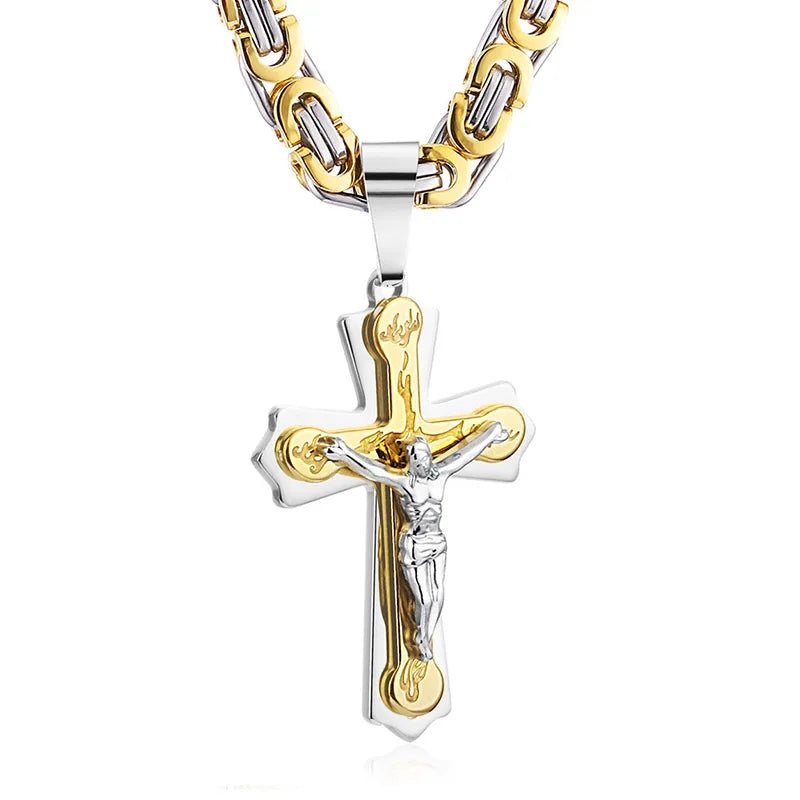 Diyalo Religious Jesus Cross Necklace – Men’s Stainless Steel Crucifix with Byzantine Chain - Image 7