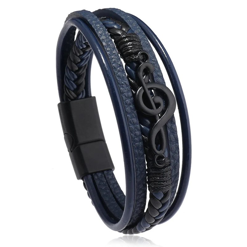 Men’s Musical Symbol Leather Bracelet – Vintage Multi-Layer Wristwear - Image 5