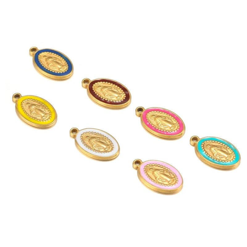 5pcs Stainless Steel Oval Jesus Charms Set - Image 4