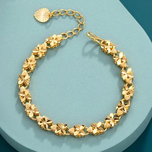 Fashionable Lucky Four-Leaf Clover Gold Bracelet – Elegant 6mm Jewelry Gift for Women