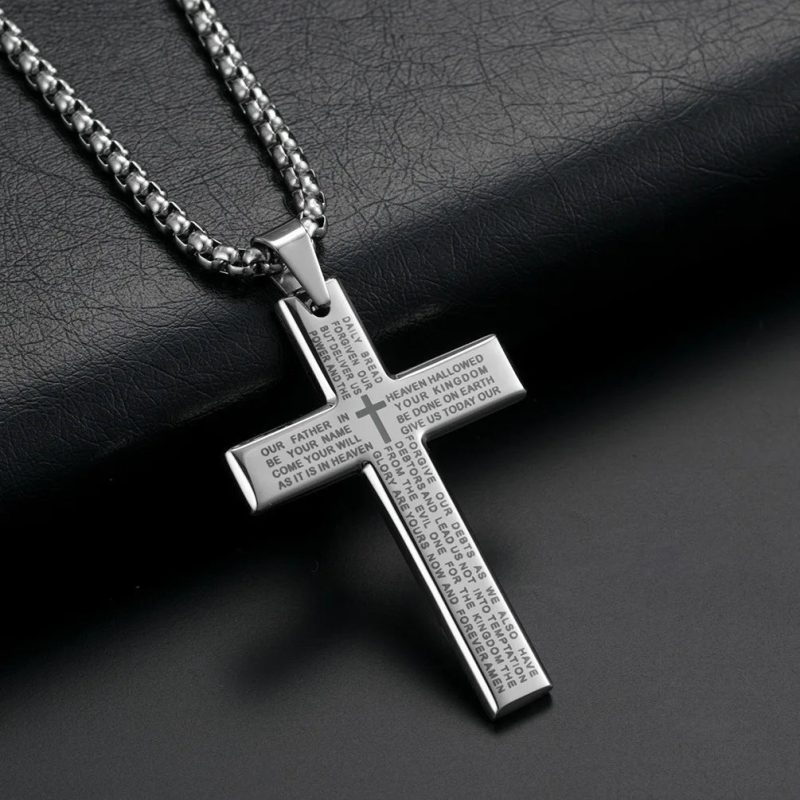 HNSP Cross Chain Necklace – Stainless Steel Catholic Pendant for Men - Image 5