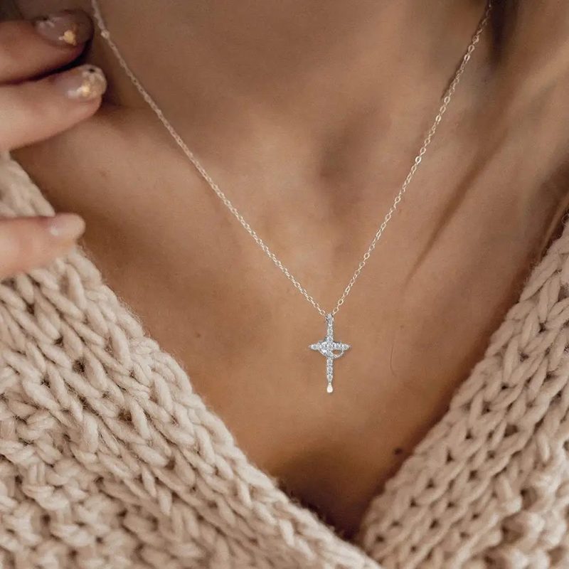 14K Gold Plated Cross & Crown Rotatable Necklace – Cubic Zirconia Pendant Jewelry for Women - Image 3