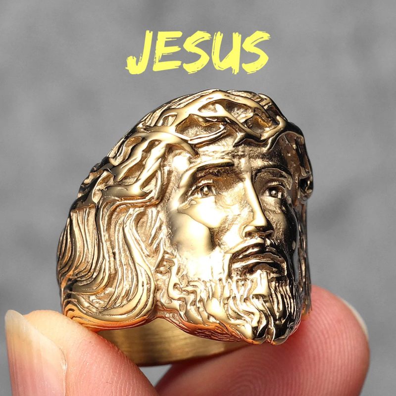 316L Stainless Steel Jesus Face Ring – Christian Men's Punk Rock Jewelry - Image 8