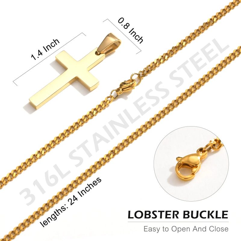 Casual Cross Pendant Necklace – Waterproof Stainless Steel Jewelry for Men & Boys - Image 3