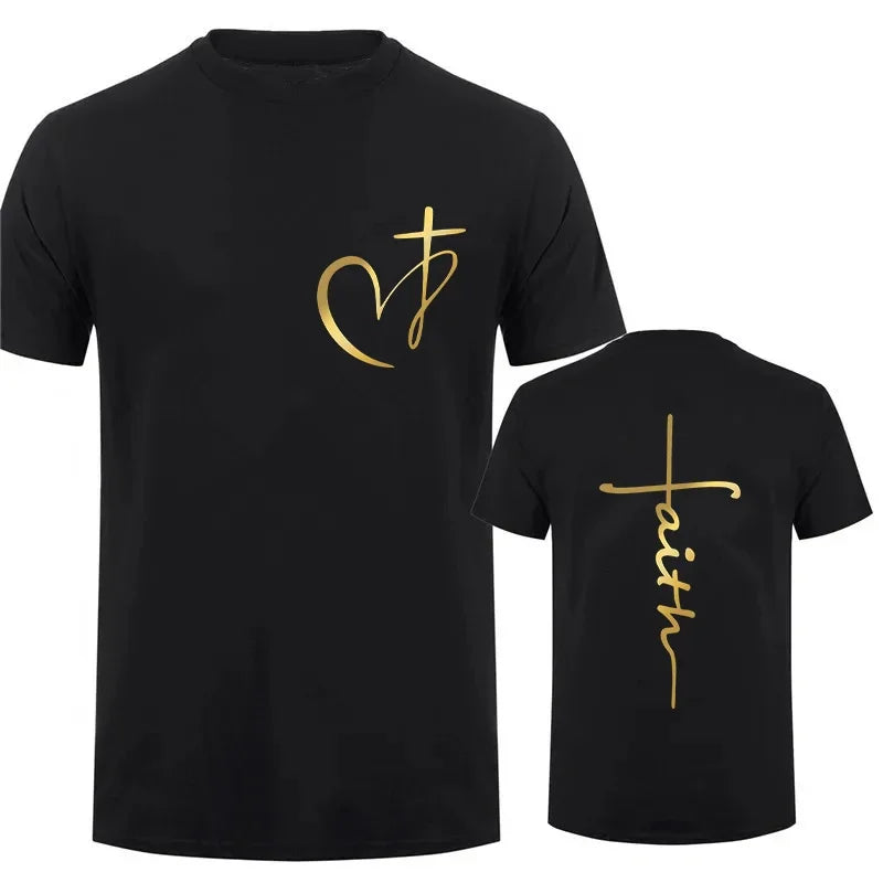 Heart Cross Print Christian T-Shirt